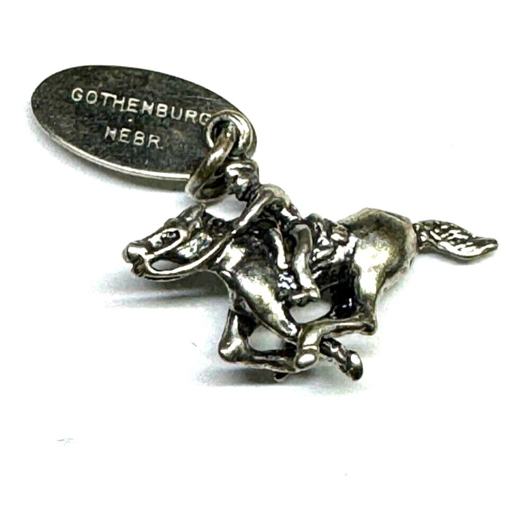 Vintage 3D Gothenburg Nebraska Pony Express Charm Bracelet Pendant Horse Metal